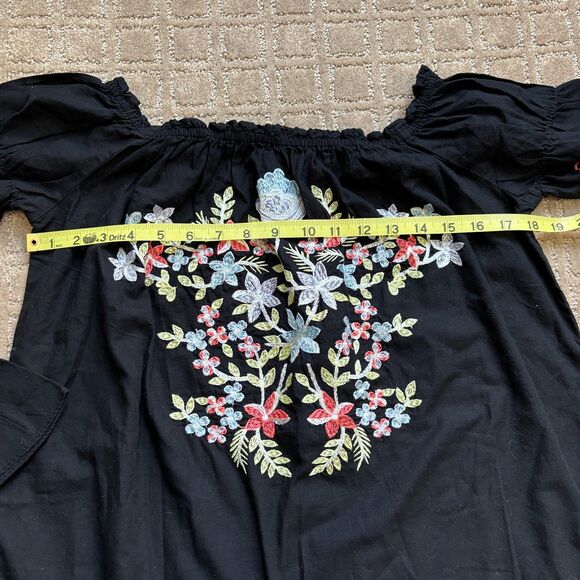 Free People Off-The-Shoulder Embroidered Dress Women's S Black Boho Festival - Picture 9 of 13